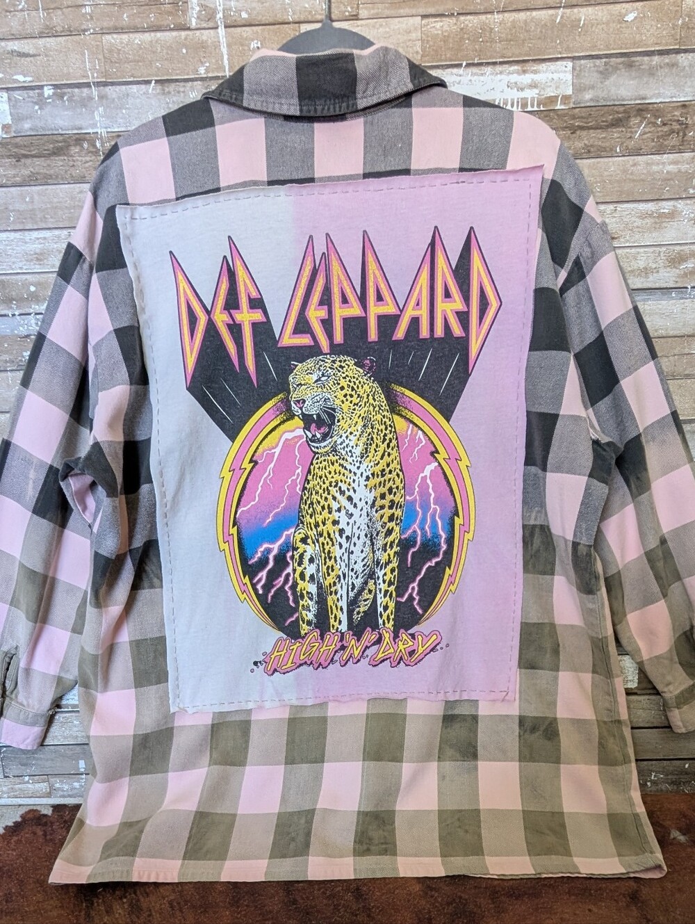Def Leppard Upcycled Dip Dyed Bleached Flannel Shirt